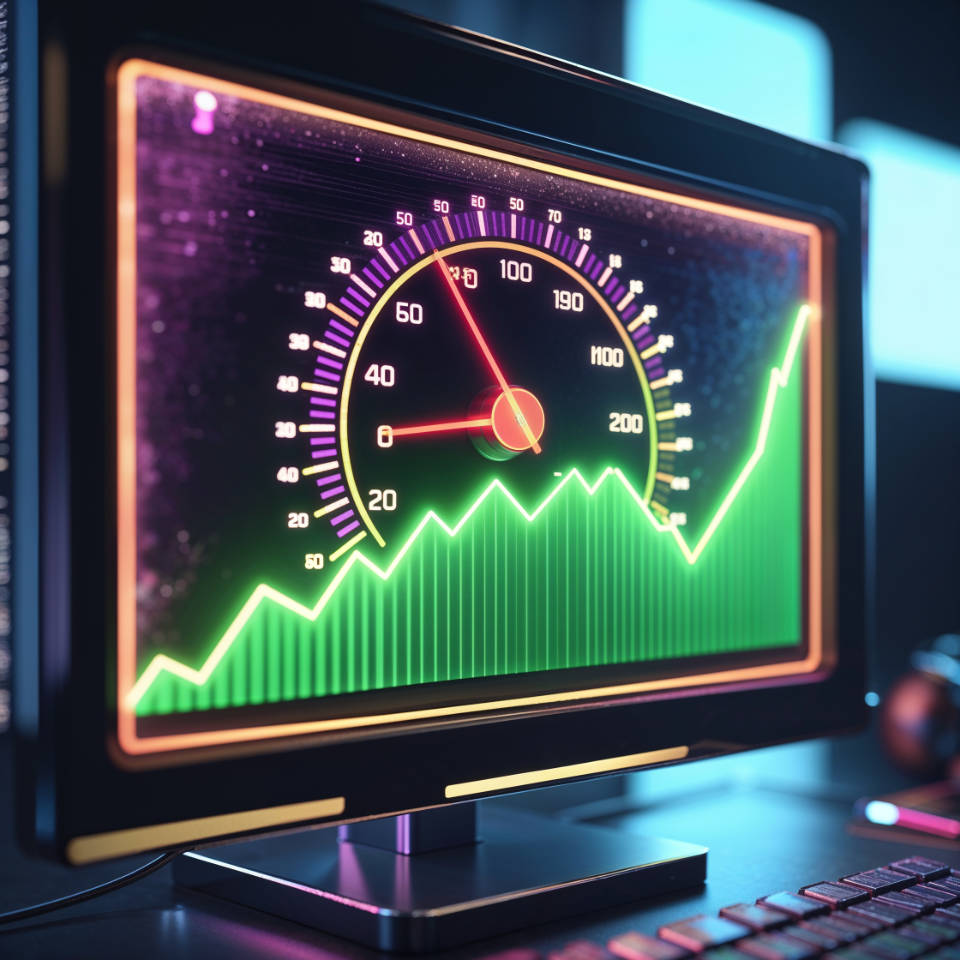 Website monitor graphic depicting website speed and it's advantages.
